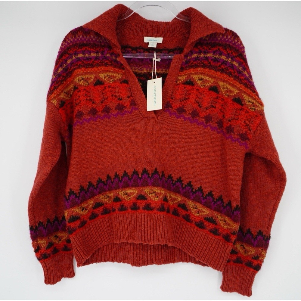 Sundance Fair Isle Sweater Wool Blend Nordic Cabincore NEW Red Small‎ Petite